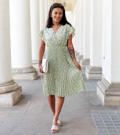 1-Zelené plisované květinové šaty Viminale-1