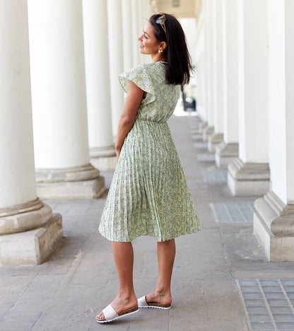 2-Zelené plisované květinové šaty Viminale-2