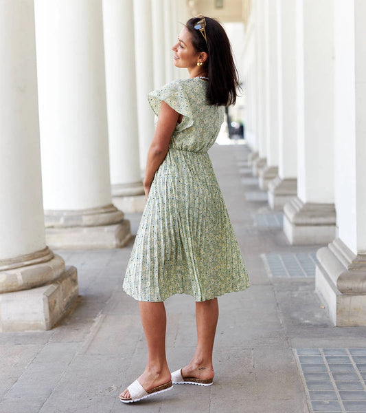 2-Zelené plisované květinové šaty Viminale-2