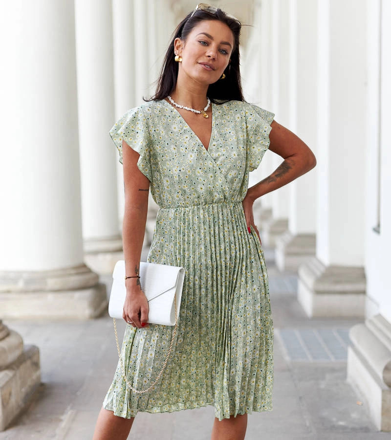 4-Zelené plisované květinové šaty Viminale-4