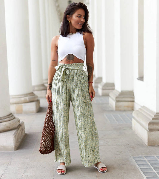 1-Zelené široké plisované kalhoty Pietro-1