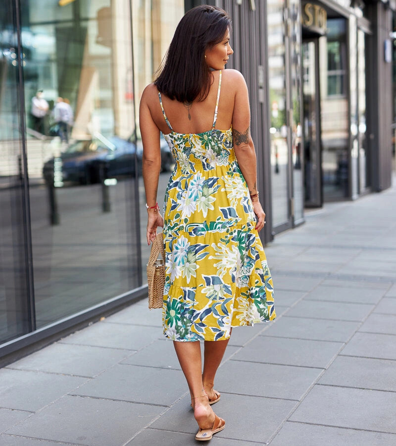 1-Žluté květinové mini šaty Brugnetto-1