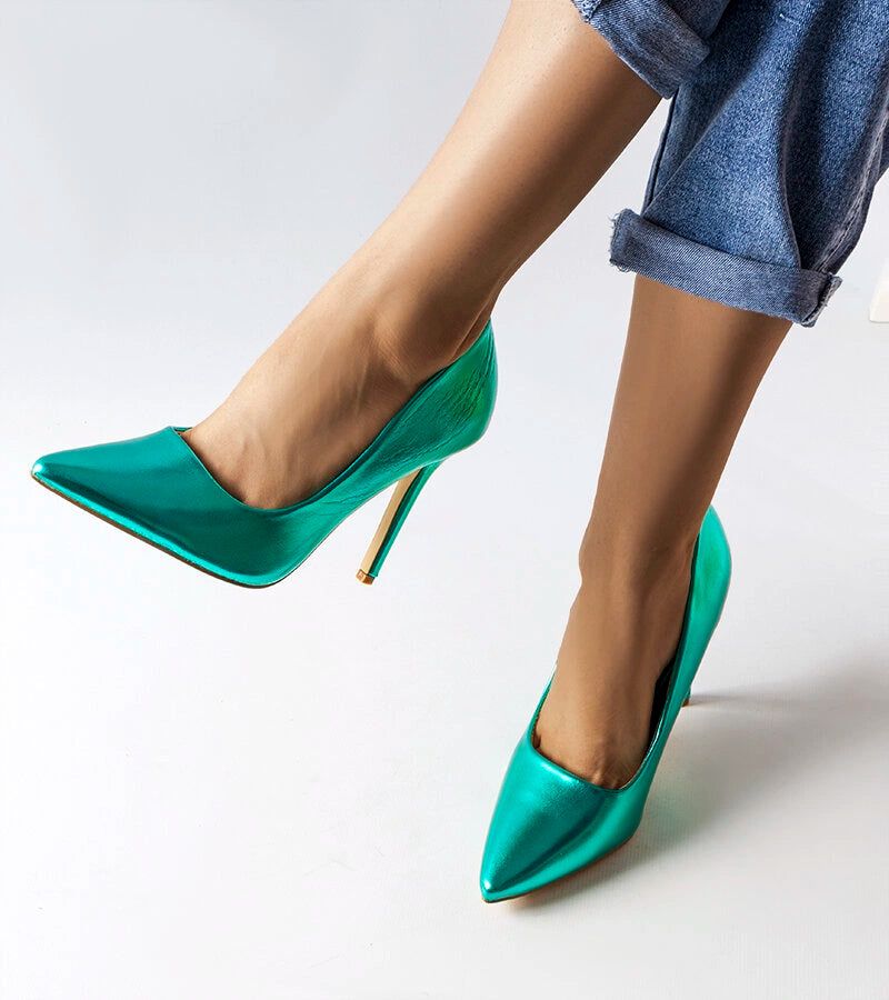 2-Zelené metalické jehlové podpatky Delis-2