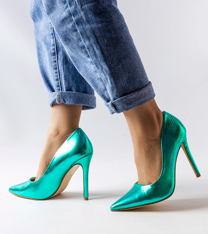 3-Zelené metalické jehlové podpatky Delis-3