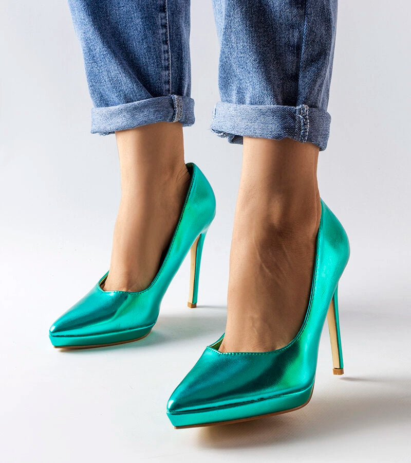 1-Zelené zrcadlové jehlové podpatky Kristin-1