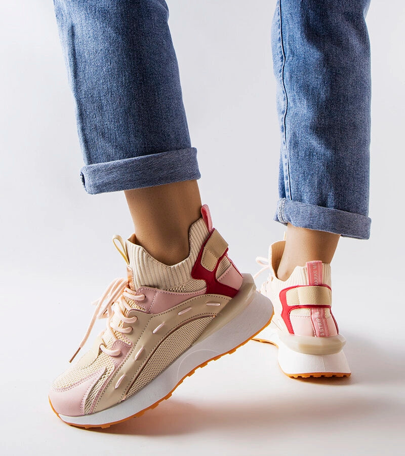 2-Béžové a růžové látkové tenisky Begins-2