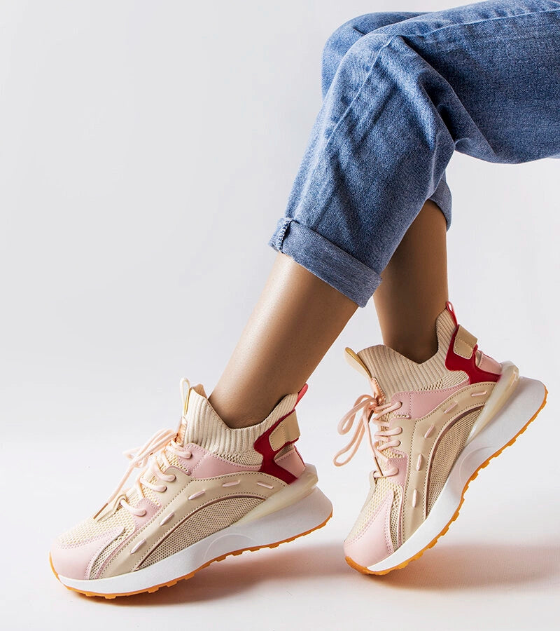 3-Béžové a růžové látkové tenisky Begins-3