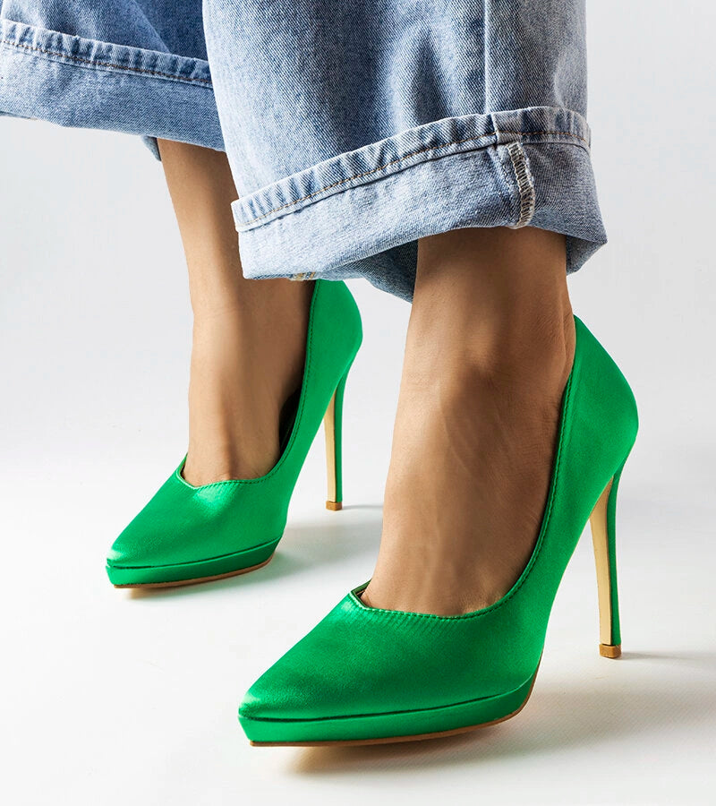 1-Zelené saténové jehlové podpatky Silje-1