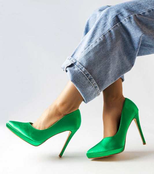 2-Zelené saténové jehlové podpatky Silje-2