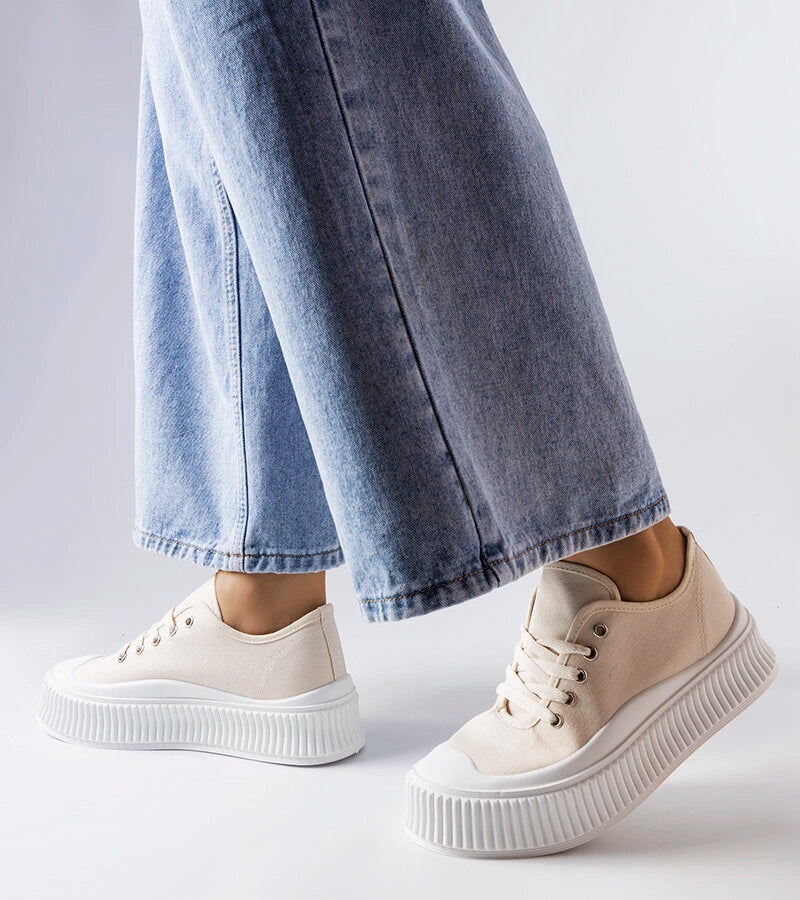 2-Béžové tenisky Wallace s hrubou podrážkou-2