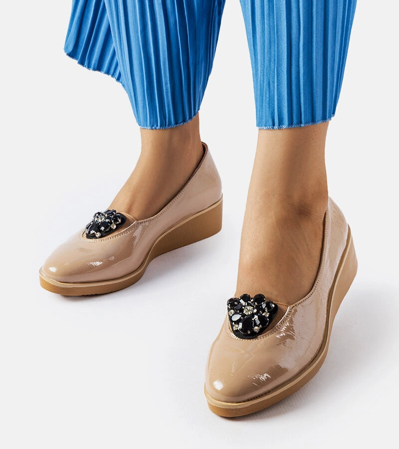 3-Béžové lakované baleríny se zdobením Mellori-3