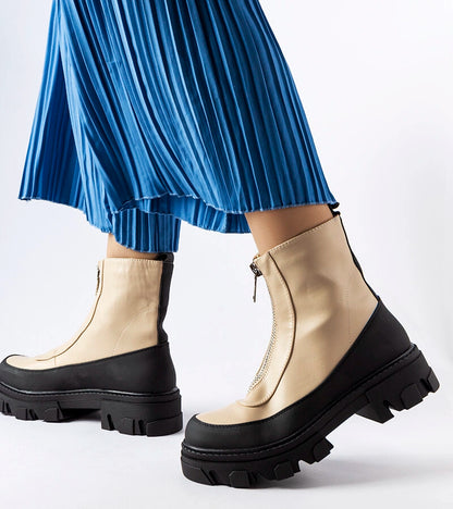 1-Béžové pevné boty na zip Morley-1