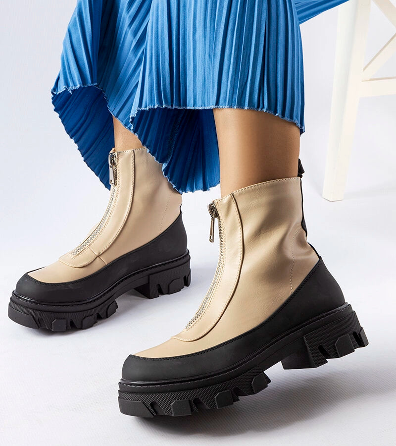 3-Béžové pevné boty na zip Morley-3