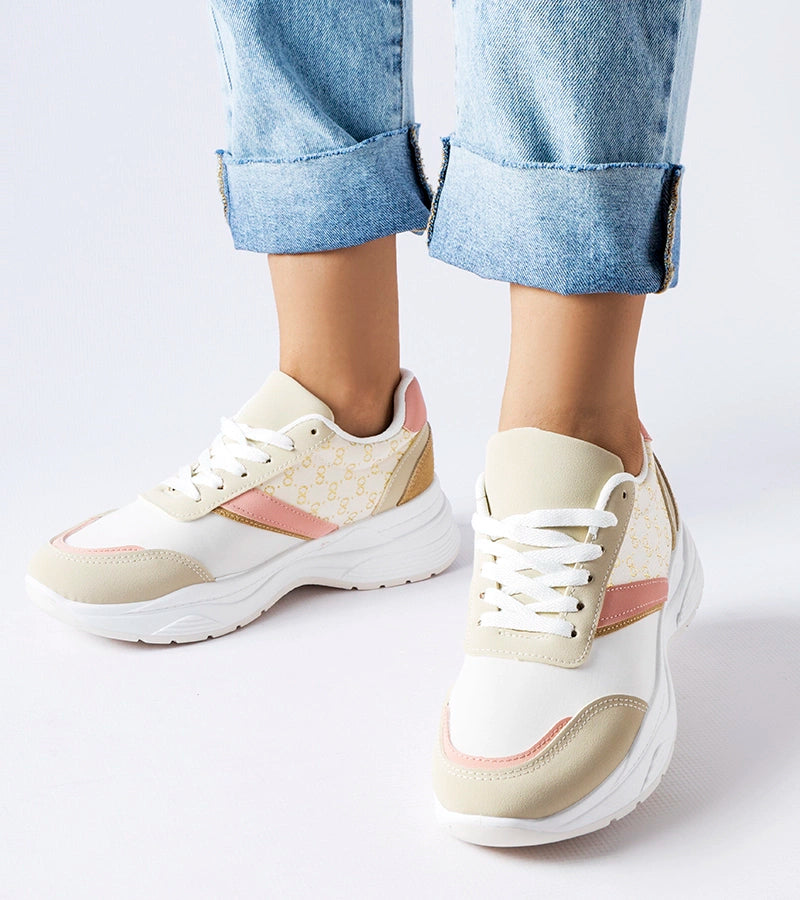 1-Bežové a bílé tenisky Duffy se zlatým akcentem-1