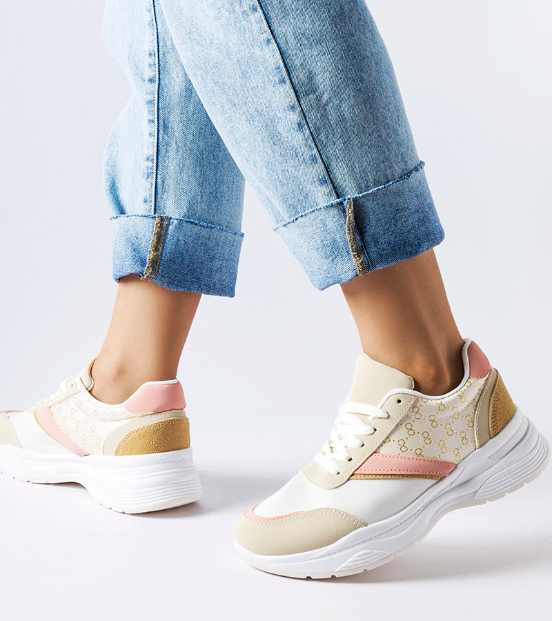 3-Bežové a bílé tenisky Duffy se zlatým akcentem-3