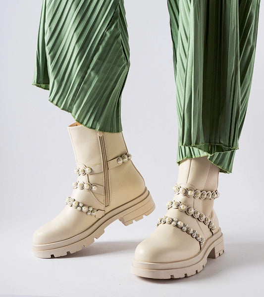 1-Bežové kotníčkové boty zdobené perličkami Callicratide-1
