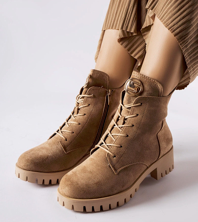 2-Bežové vlněné trapery z eko semiše Noha-2