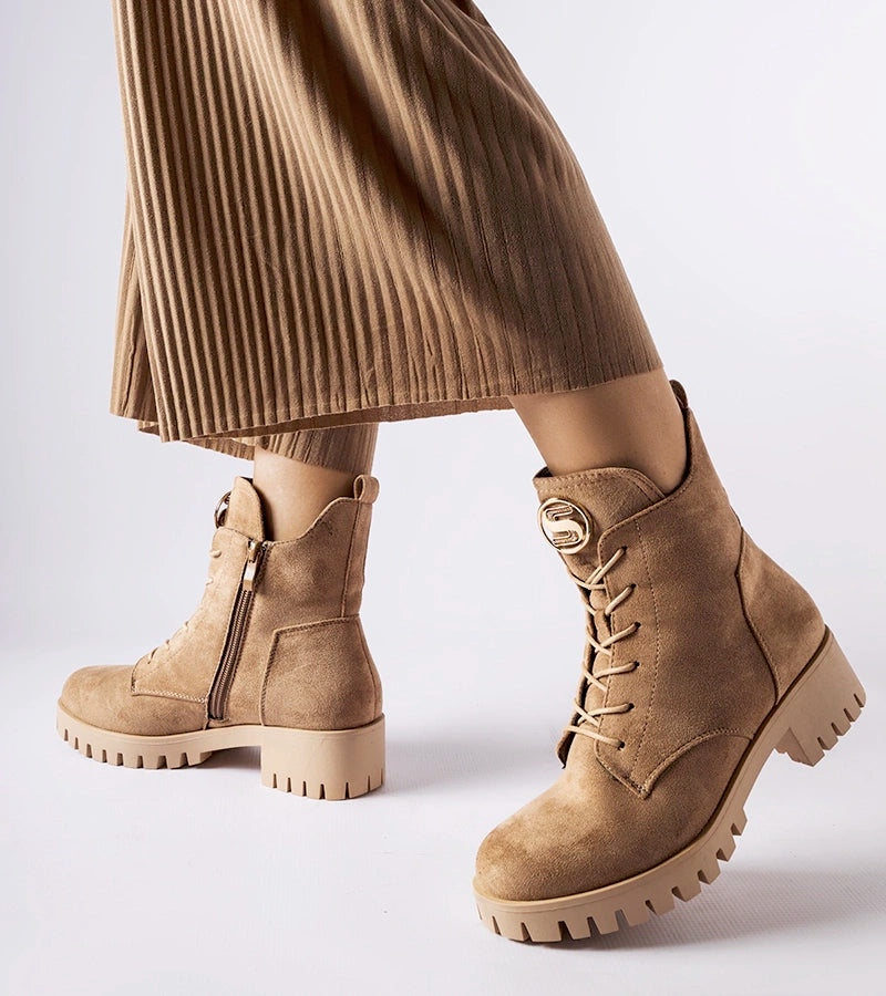 3-Bežové vlněné trapery z eko semiše Noha-3