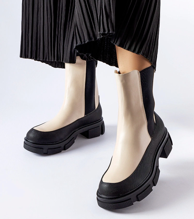 1-Bežovo-černé nasouvání kotníčkové boty Faisal-1