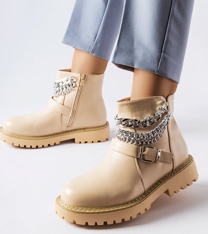 3-Bežové kotníčkové boty s dekorativními řetízky Mezzavia-3