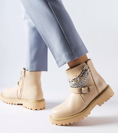 4-Bežové kotníčkové boty s dekorativními řetízky Mezzavia-4