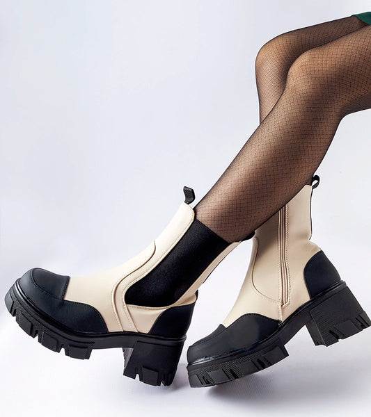 2-Bežovo-černé nášlapné robustní botky Mafalda-2