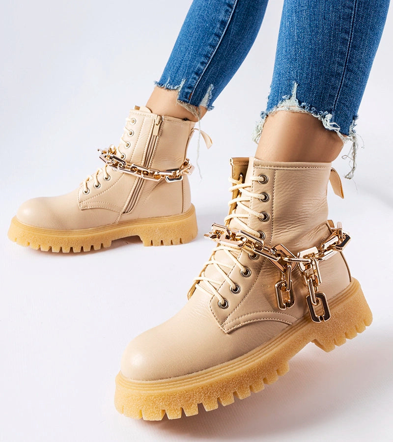 2-Béžové trapery s řetězem Bowling-2