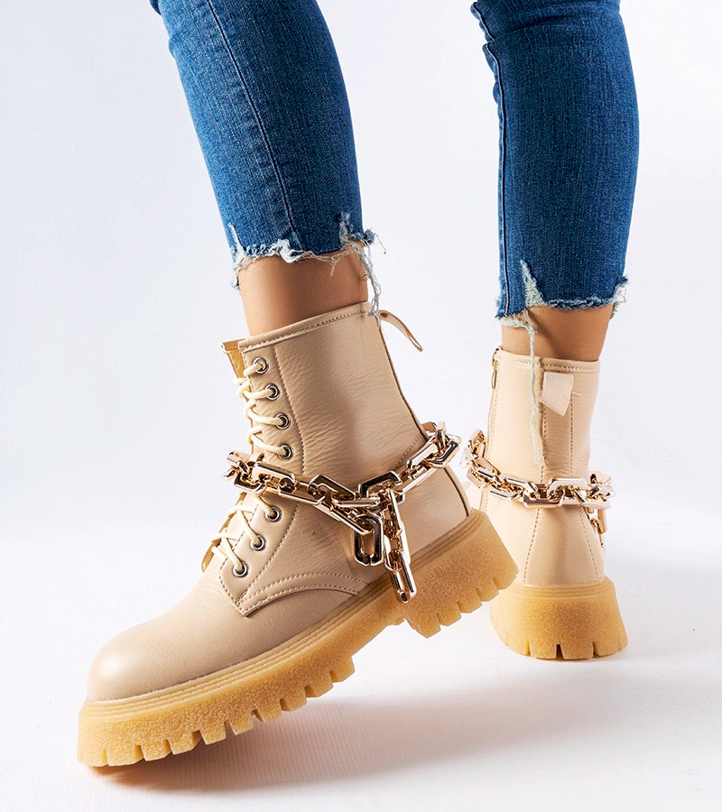 3-Béžové trapery s řetězem Bowling-3