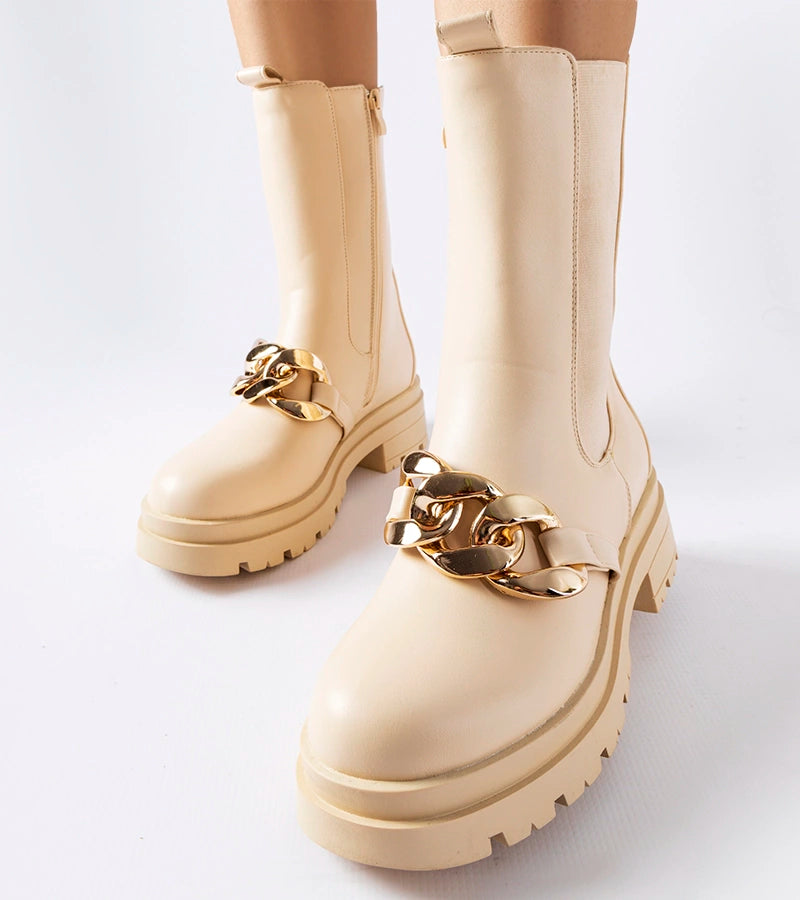 2-Béžové kotníčkové boty s řetězem Thierry-2