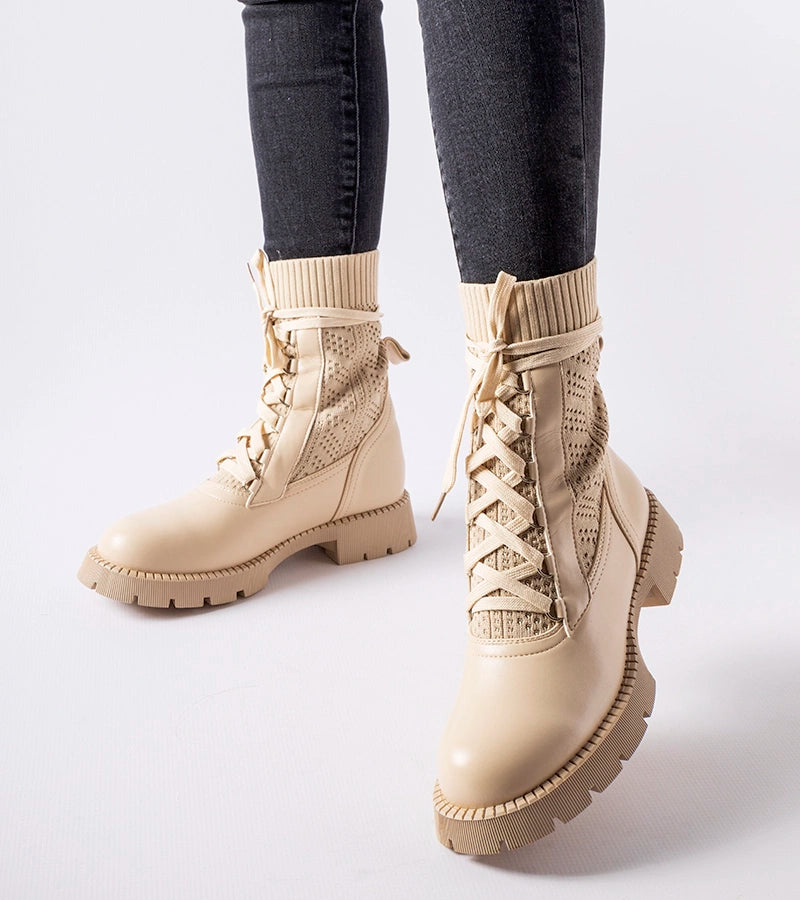 1-Beige krajkové ponožkové botky Portico-1
