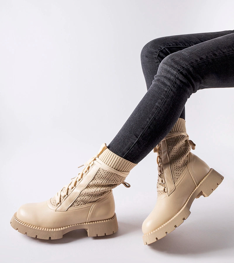 3-Beige krajkové ponožkové botky Portico-3