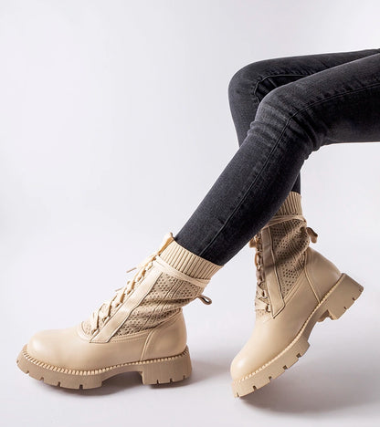 3-Beige krajkové ponožkové botky Portico-3