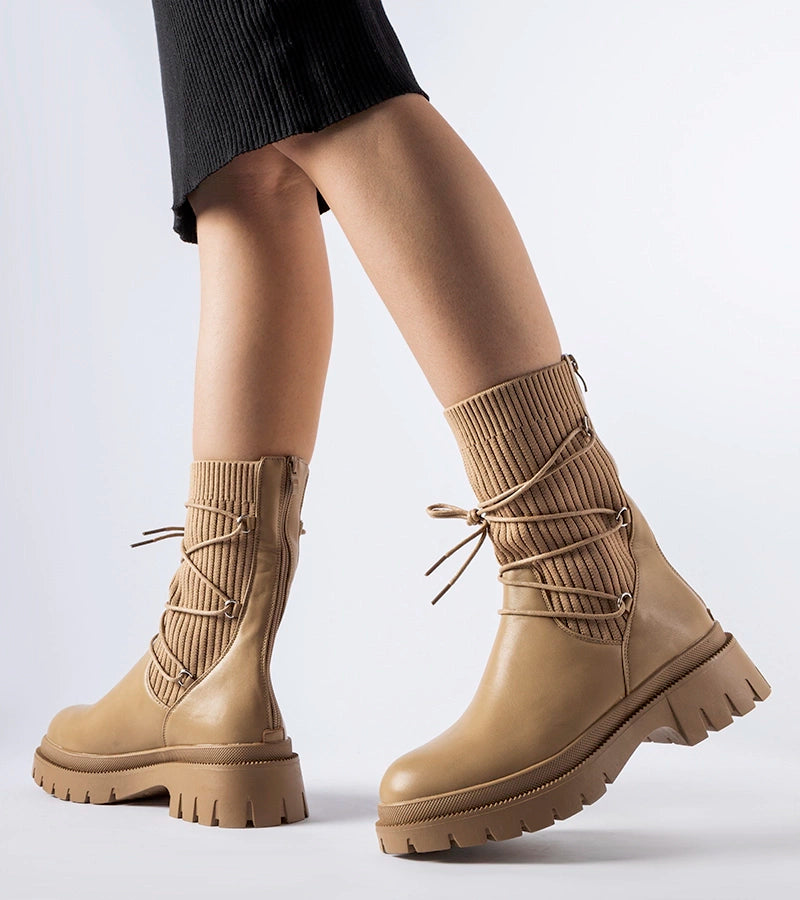 1-Bežové ponožkové botky s vázáním Eliot-1