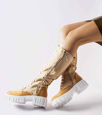 3-Bežcové materiálové zateplené kozačky Palmer-3