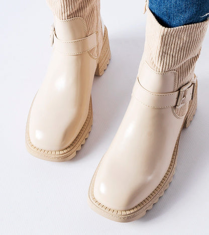 2-Bežové kotníčkové boty na masivním sloupku Castelvetrano-2