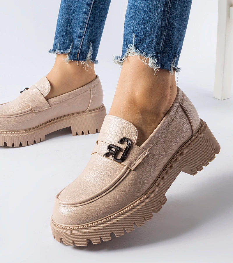 3-Beige klasické mokasíny s přezkou Francesca-3