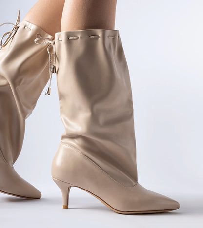 2-Bežové kozačky na nízkém podpatku Deserres-2