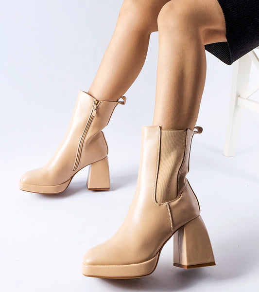 2-Bežové zateplené kotníčkové boty na masivním sloupku Adamo-2