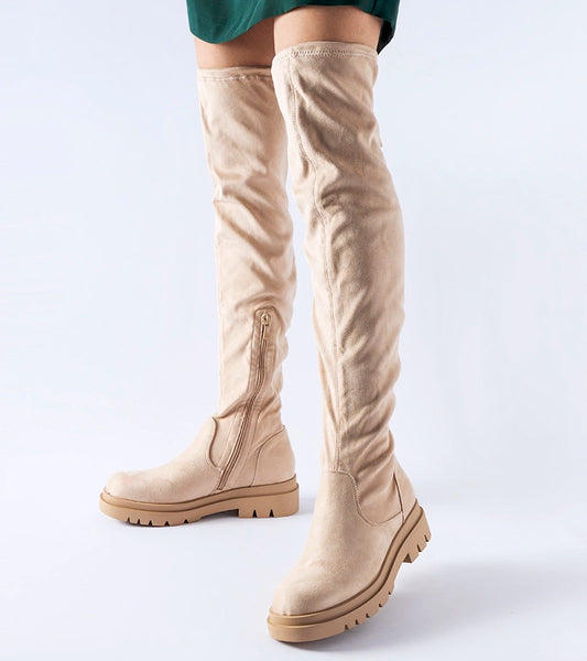 2-Bezové zateplené kozačky nad koleno Bardin LH891 BEIGE-2