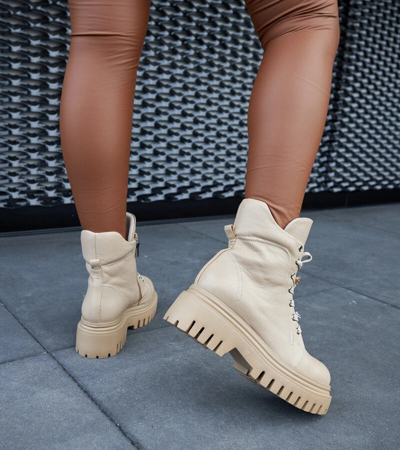 3-Bežové kožené zateplené botky Karino-3