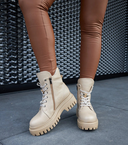 4-Bežové kožené zateplené botky Karino-4