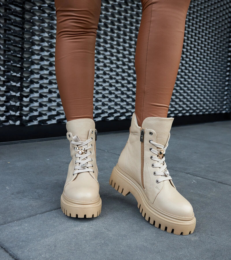 5-Bežové kožené zateplené botky Karino-5