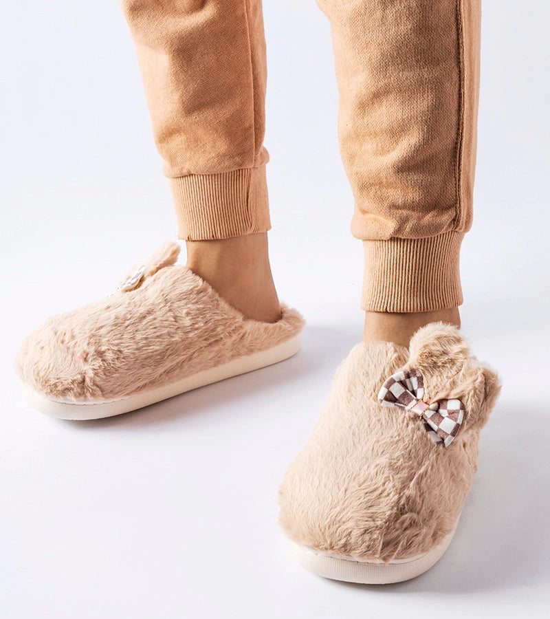 1-Beige teplé dámské pantofle se zvířecími ušima Buga-1