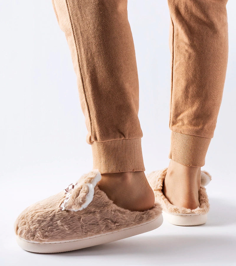 3-Beige teplé dámské pantofle se zvířecími ušima Buga-3