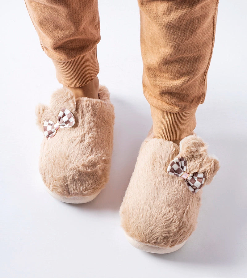 2-Beige teplé dámské pantofle se zvířecími ušima Buga-2