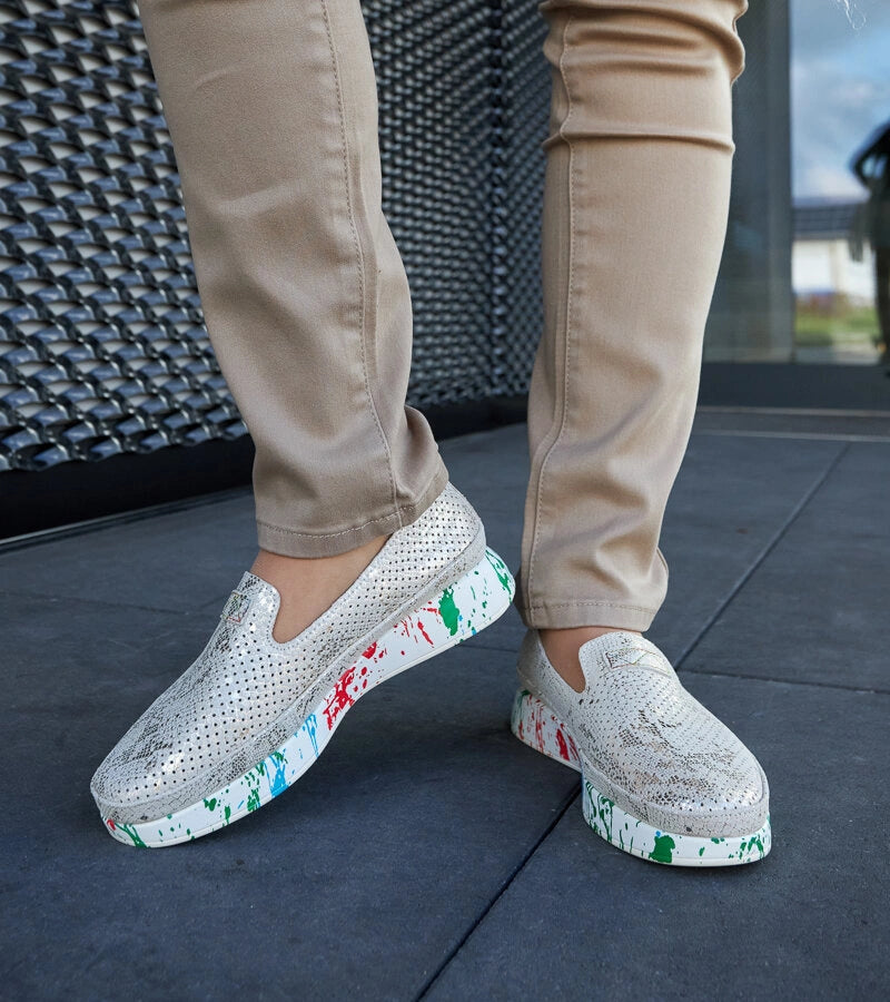 2-Beige polobotky na barevném klínku Santina-2