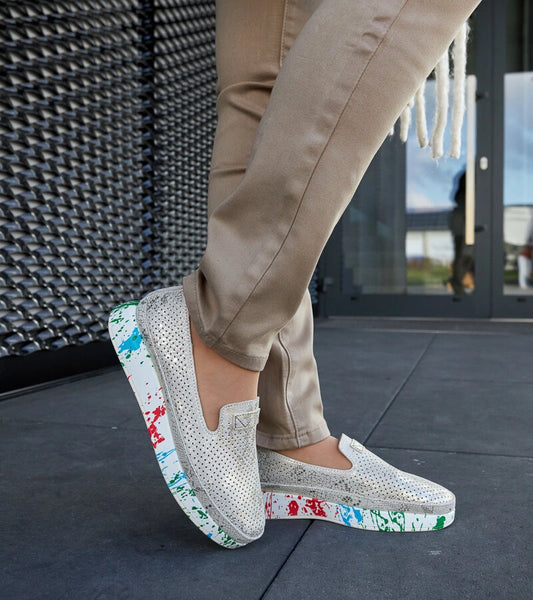 1-Beige polobotky na barevném klínku Santina-1