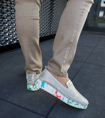 3-Beige polobotky na barevném klínku Santina-3