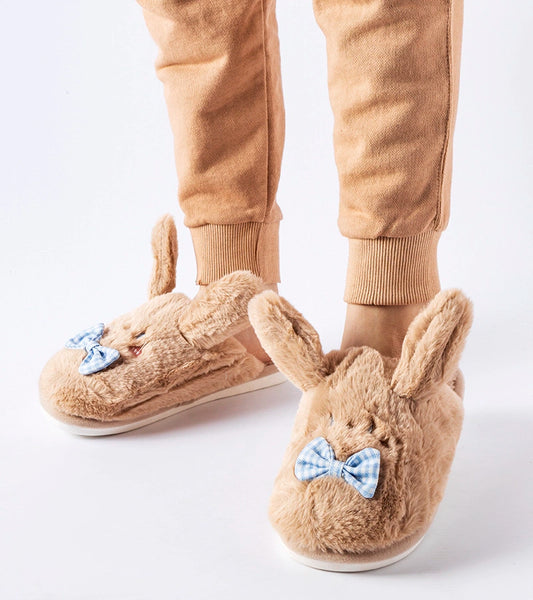 1-Béžové pantofle se zvířecími ušima a mašlí Bruny-1