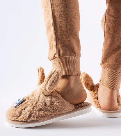 2-Béžové pantofle se zvířecími ušima a mašlí Bruny-2